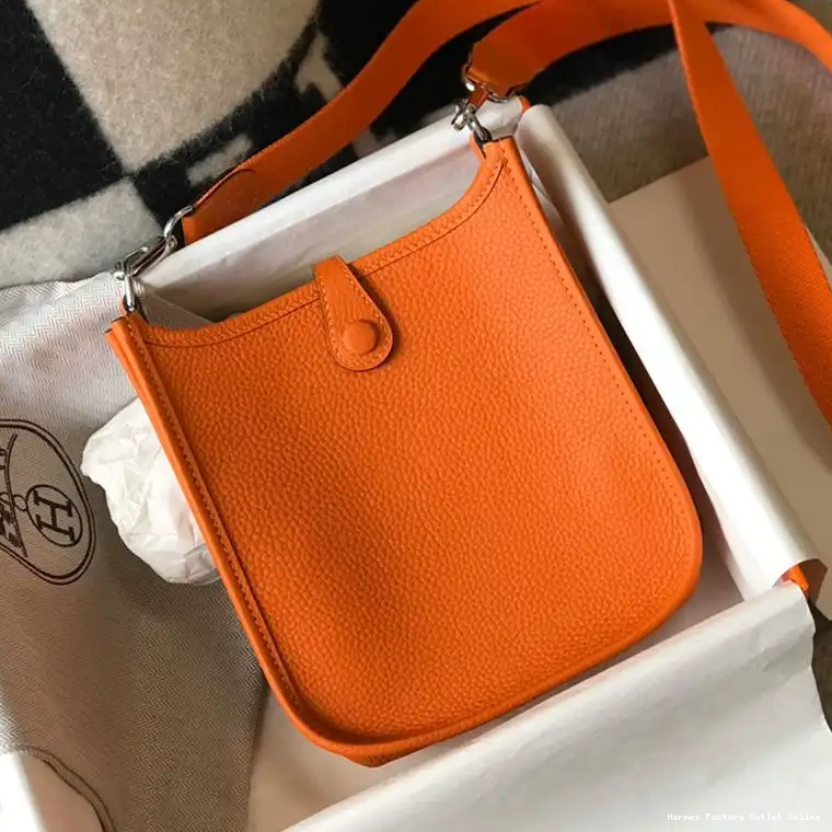 Cheap Evelyne Mini In Hardware Hermes Clemence Orange Leather Palladium Bag 0508